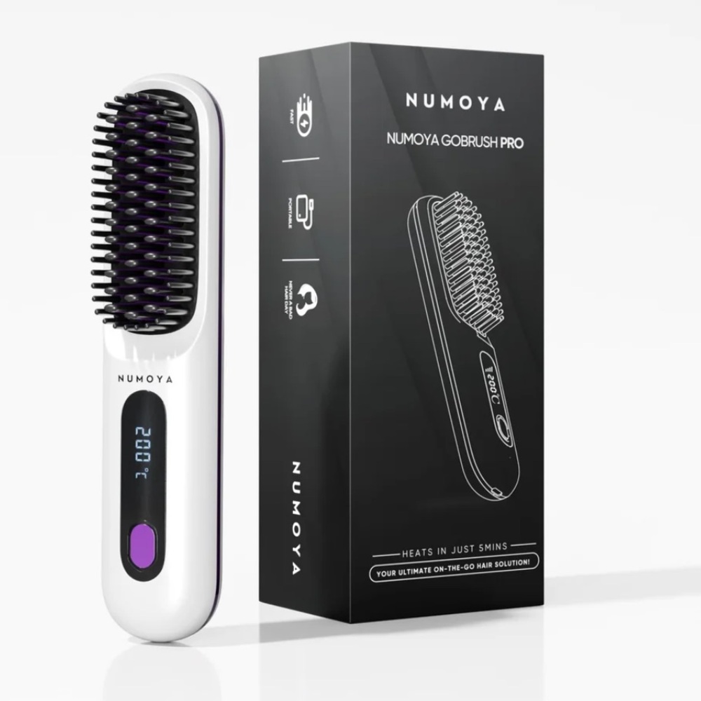 White & Purple GoBrush Pro Heated Straightening Brush - Women Hair Tool